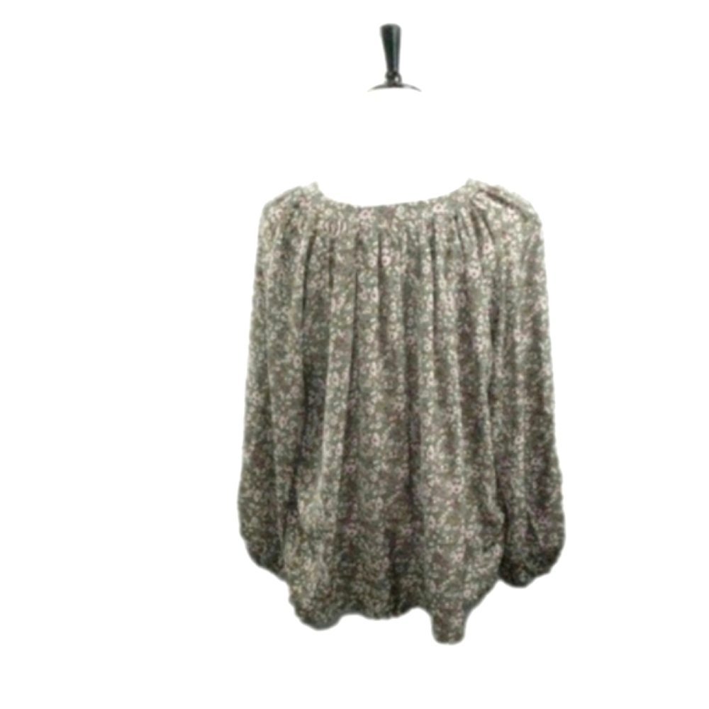 Ott Green/Brown Floral V-Neck Pull Over Blouse Size Small - Picture 3 of 5